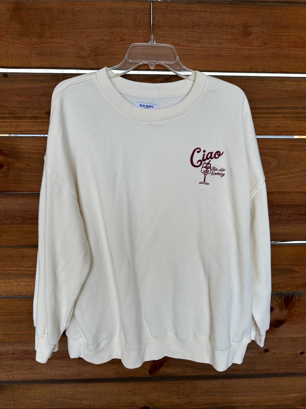 Old Navy, so comfy CIAO embroidered cream color sweatshirt Large